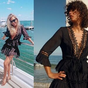 Charo Ruiz jacket size S Edda cotton lace‎ peplum tie waist cover up $330